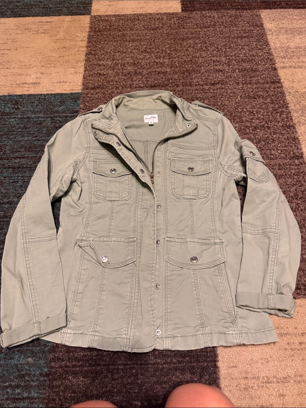 Kensie Jeans Light Sage Utility Jacket with Button Pockets